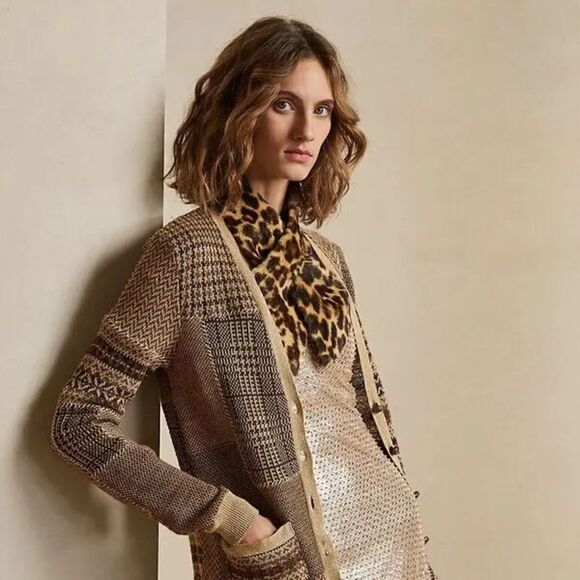 Ralph Lauren Collection ~ Fall Tan Multi Patchwork Linen-Blend Cardigan - Picture 1 of 17